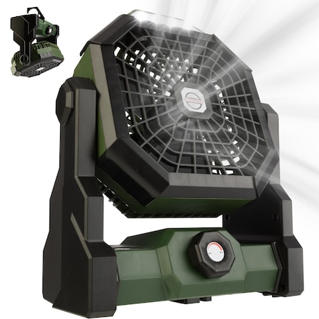 Wakeman Camping Fan with Tent Light - 5400mAh Rechargeable Portable Fan with Light by Wakeman Green 75-CMP1135